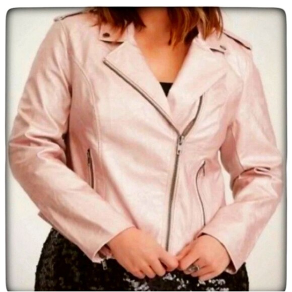 Torrid Pastel Pink Faux Leather Plus Sz Fully Lined Biker Jacket Sz 2 - Picture 2 of 10